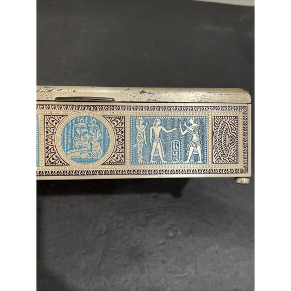 Vintage Metal Wood Lined Box Jewelry Trinket Keepsakes W Lid Egyptian 9.5”x5” - Picture 16 of 16